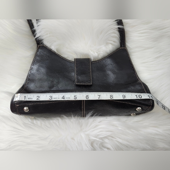 FOSSIL Black Leather Shoulder Bag Purse - Picture 6 of 14